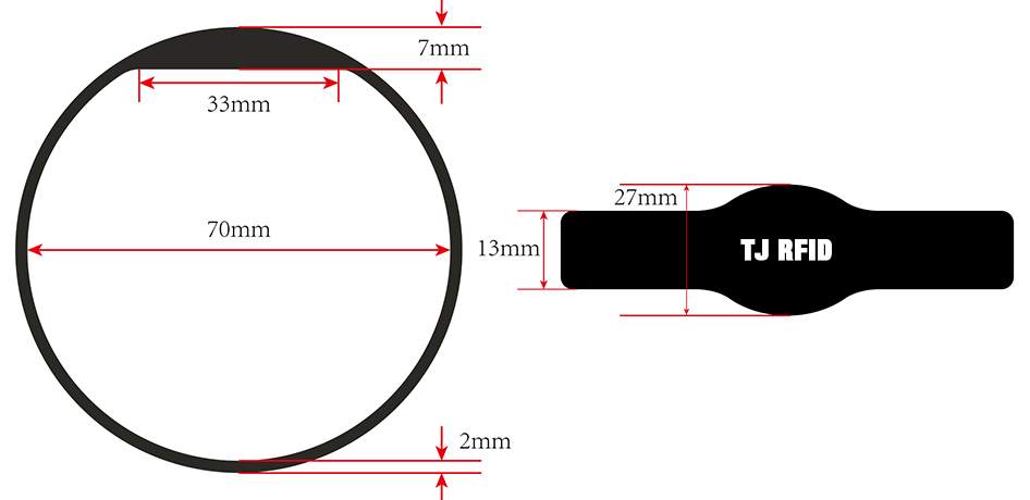 TRSB01-00 silicone rfid wristband size