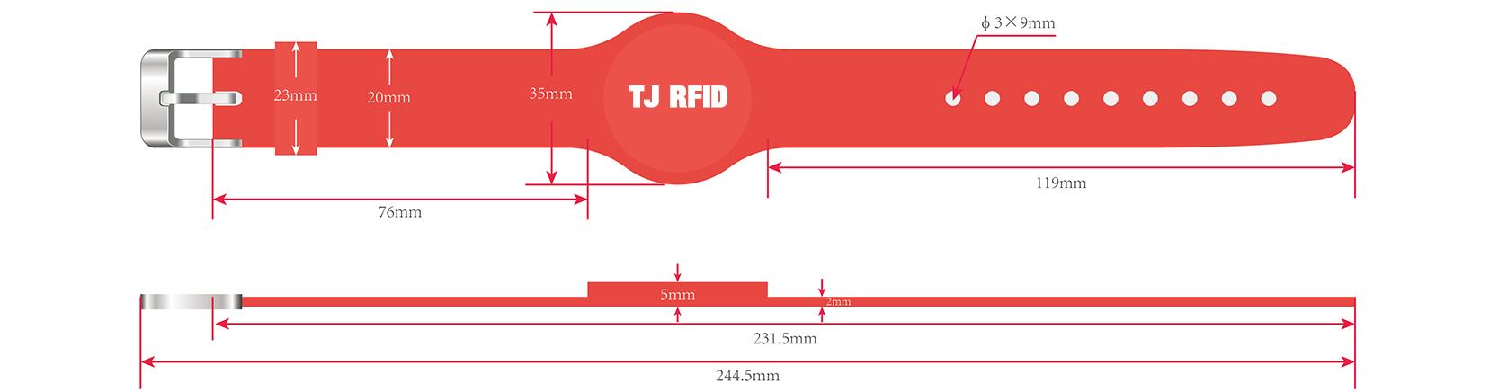 TRSB02-003 rfid silicone wristband size