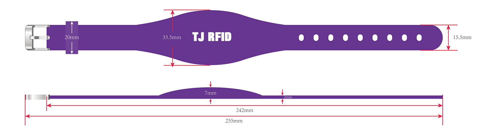 TRSB02-004 rfid silicone wristband size